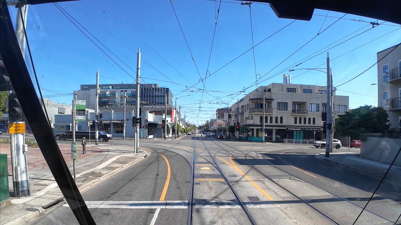Driver's View Tram 64 St Kilda Junction to East Brighton Melbourne