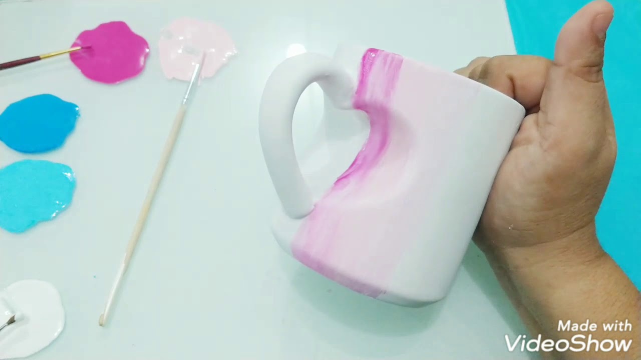 Técnica difuminado en TAZA CORAZÓN CERAMICA!