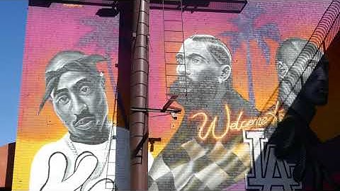 Tupac Shakur Nipsey Hussle Kobe Bryant Street Art Mural Los Angeles California USA July 9, 2022