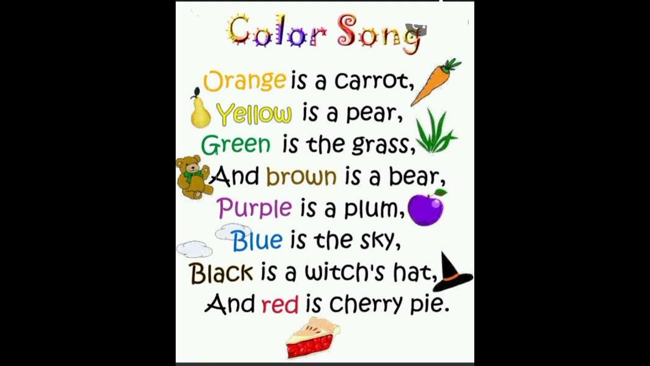 colours song /orange is a carrot yellow is a pear /green is the grass