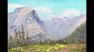 Art by Raette Meredith, miniature palette knife oil paintings on canvas, Glacier National Park