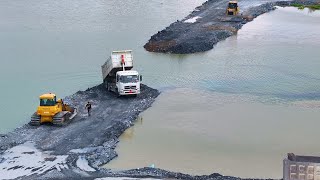 EP1410, Incredible SHACMAN Delivery 25Ton Fail Loading , SHANTUI Dozer Pushing Rock In Lake