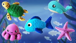EASY SEA ANIMALS COMPILATION - FISH, OCTOPUS, TURTLE, WHALE AND STARFISH PLAY DOH, PLASTILINA, CLAY