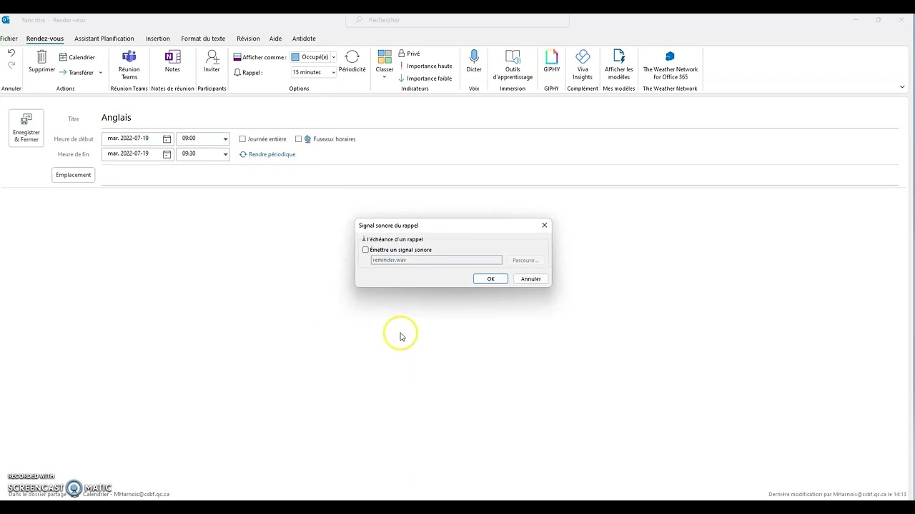 Ajouter un rappel dans Outlook - Ordinateur - YouTube