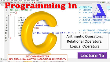 Arithmetic Operators| Relational Operators| Logical Operators | Programming in C - Lecture 15