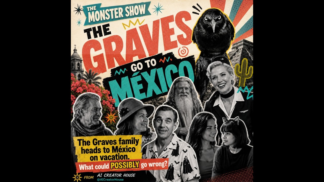 The Graves family is going to México.

Agnes packed the luggage. Walter packed his optimism. Tabitha packed her curiosity. Kenny, unfortunately, packed his ability to turn into a grackle at the worst possible moment.

When a family vacation goes sideways in Guadalajara and Lake Chapala, the Graves must follow a trail of birds, legends, and the challenges of being a foreigner in another land, hoping to find their missing shapeshifter son before México decides to adopt him.

The Monster Show: The Graves Go to México

A 1963-style monster comedy filled with mariachi surf music, magical mishaps, haunted folklore, Scorpion Island, La Sirena de Chapala, one deeply suspicious bridal mannequin, and approximately 400 reasons Agnes should never travel without a contingency spell. Or two.

Watch the latest episode of The Monster Show now.

Written, directed, and created by James G. Maynard
Presented by AI Creator House

#TheMonsterShow #AIShortFilm #AIFilmmaking #LakeChapala #Guadalajara #MonsterComedy #AIArt #AIVideo #JamesGMaynard #AICreatorHouse