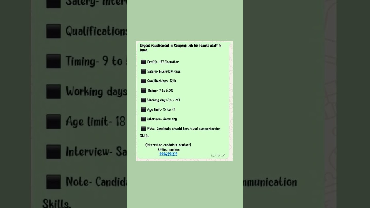 New Job Vacancy, HR Recruiter, Hisar Contact no. 9729143925 