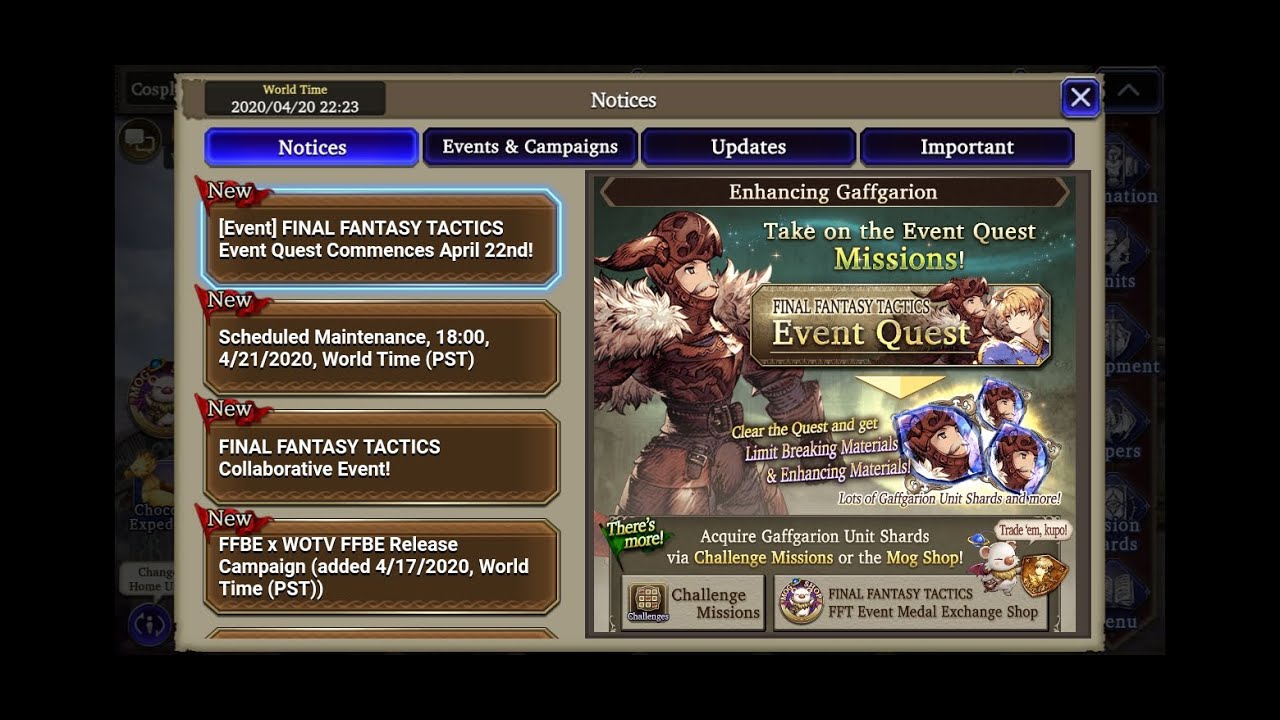 FFBE WOTV Global Gameplay 04222020 FFT All Complete