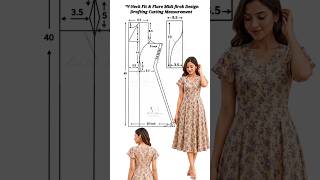 V-Neck Fit & Flare Midi firok Design Drafting Cutting #Drafting #cutting #Stitching #Tailoring #top
