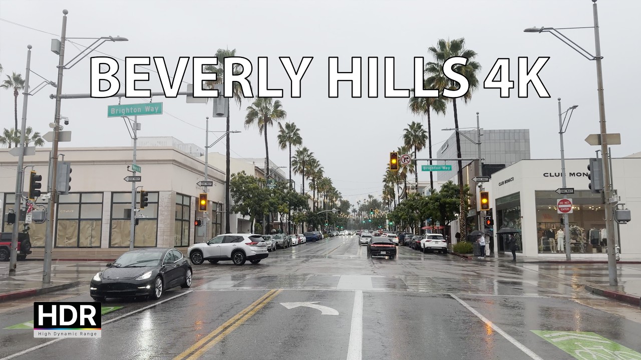 Beverly Hills Rainy Streets 4K – Christmas 2025 - Driving Downtown