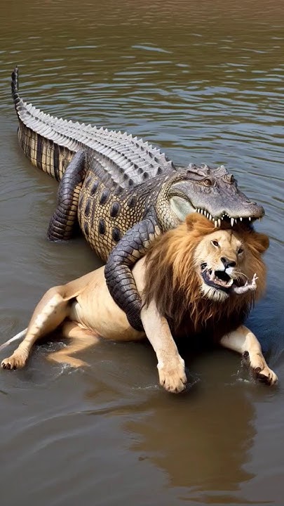 lion vs crocodile 🐊 fight for live #lion #crocodile #attack #fighting #