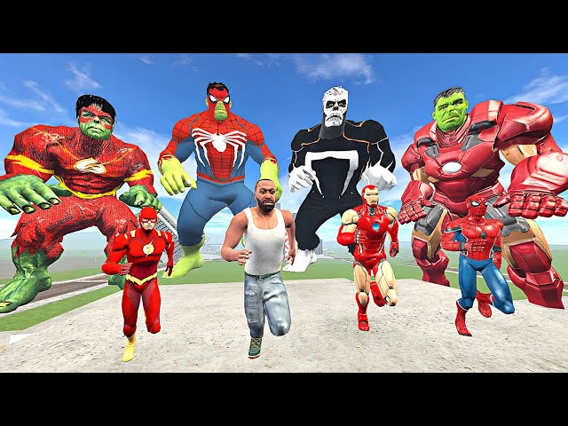 Franklin Save Superheroes From Flash Hulk, Iron Hulk & Spider Hulk In Indian Bike Driving 3D