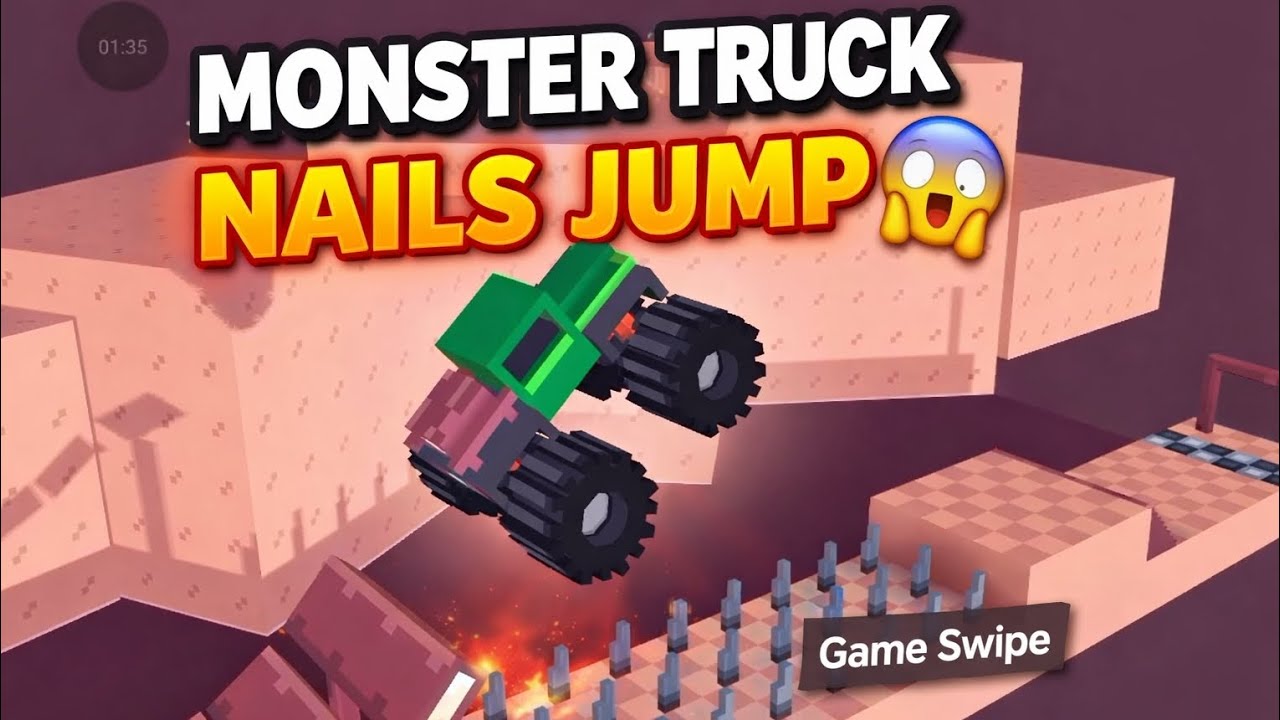Monster Truck Jump Over Nails 😱 | Extreme Fancade Physics Challenge | Game Swipe | Gameplay 