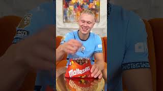 Haaland Said NO NO NO… Then Hid Behind the Curtain to Eat It All 🍫🥛😂 #haaland #mbappe