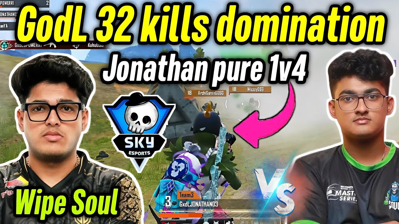 Jonathan pure 1v4 in skyesports 🥵 Godlike 30 kills domination wipe back ...