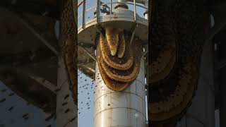 Massive honey bee structure near distillation column