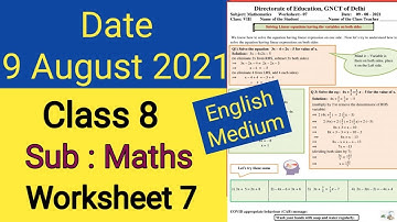 Worksheet 7 Maths class 8 (9/8/21) english medium / class 8 maths worksheet 7 / Maths  worksheet 7