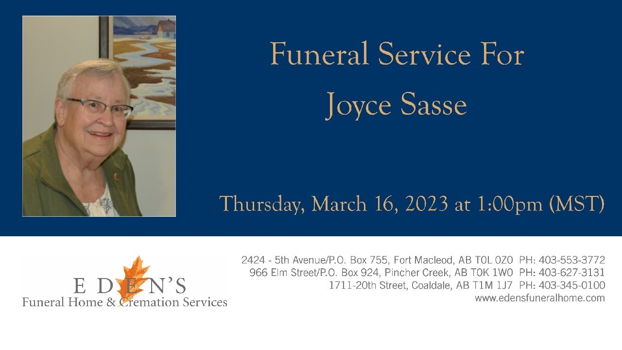 Funeral Service for Joyce Sasse YouTube