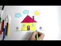 kolay ev çizimi - ev nasıl çizilir - ev çizimi - ev ağaç güneş çizimi