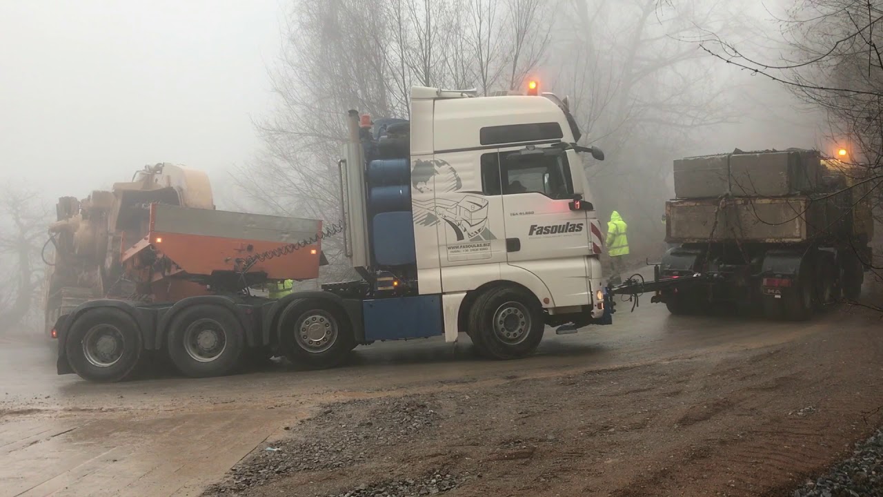 Two Man Trucks Pulling The 155 Tones Tesmec 1675 Trencher - Fasoulas Heavy  Transports - YouTube