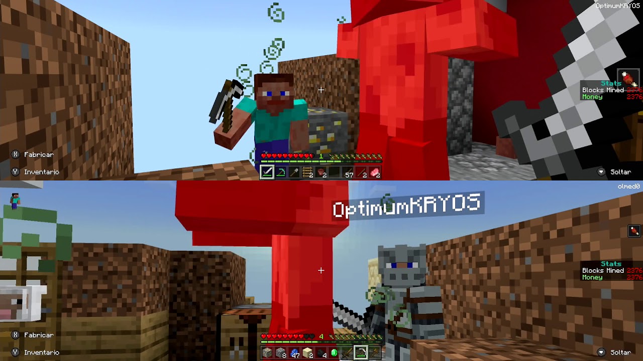 MINECRAFT GAMEPLAY ONE BLOCK TWO PLAYERS - YouTube