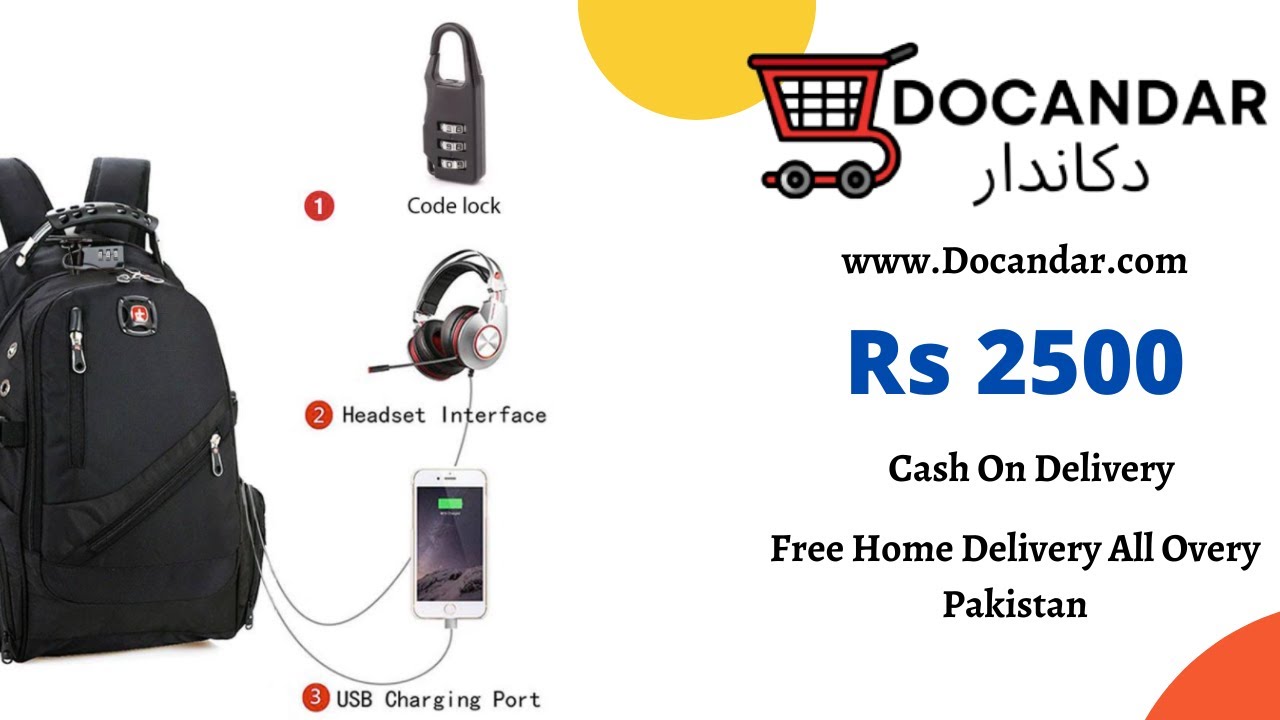 Swiss Gear Laptop Bag With Code Lock USB Charging and Headphone Port I  DOCANDAR - دکاندار 