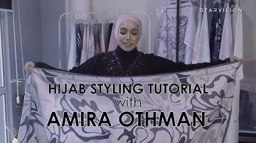 Hijab Tutorial: Printed Matte Satin Shawl by Amira Othman