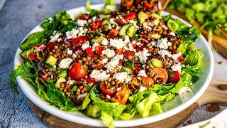 10-MIN LENTIL SALAD | Easy Tasty Lentil Salad with Feta & Pomegranate | Mediterranean Lentil Salad