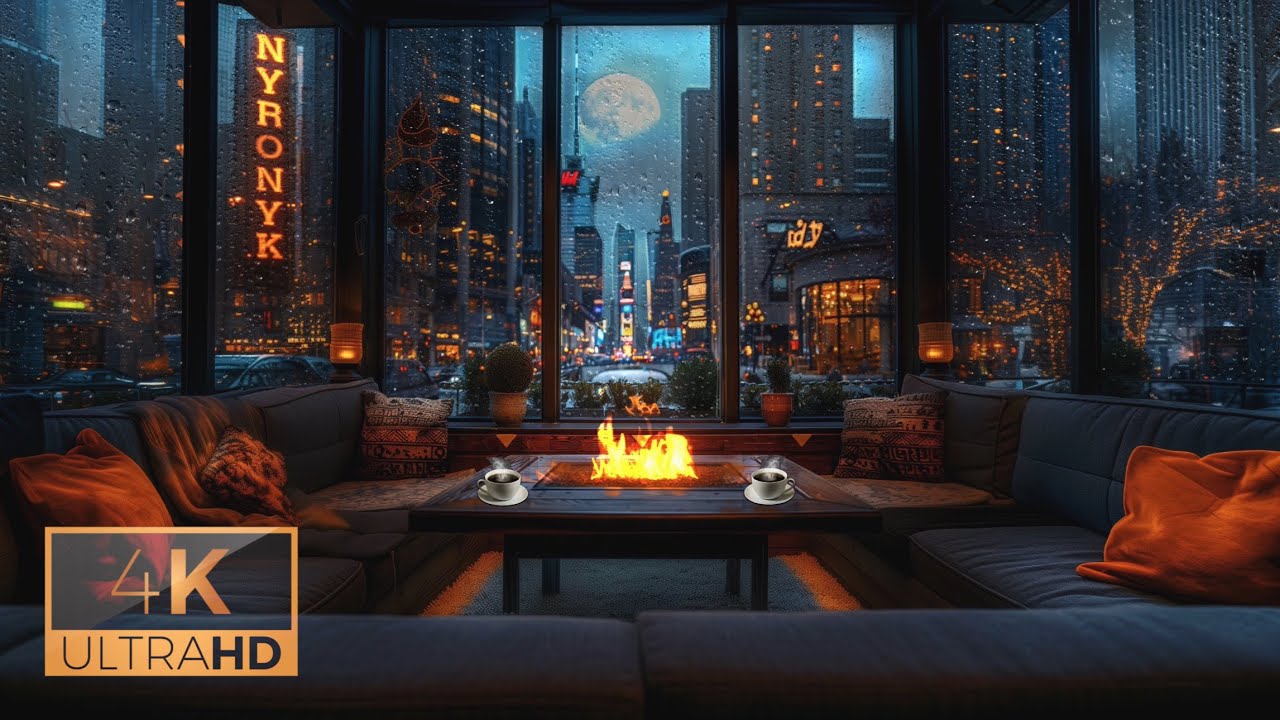 TIMES SQUARE🗽| Warm Coffee Shop | Jazz relaxing music | For Study, Work and Sleep