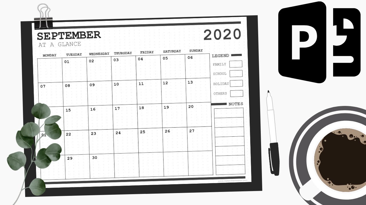MINIMALIST SEPTEMBER 2020 PLANNER FREE TEMPLATE | MADE WITH POWERPOINT | BULLET JOURNAL IDEAS