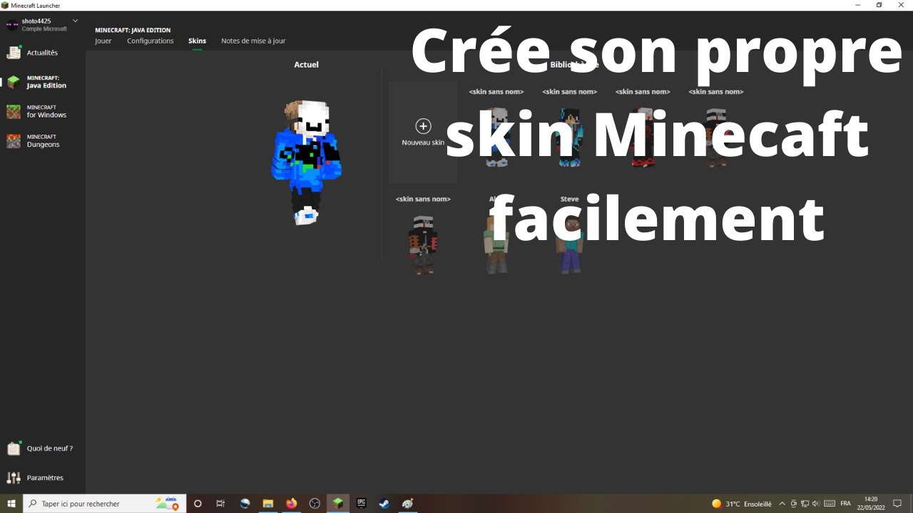 TUTO : Comment crée et installer son propre skin Minecraft - YouTube