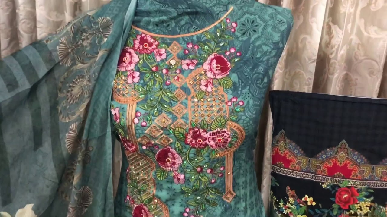 Stone Embroidered Digital with Bamber Dupatta.