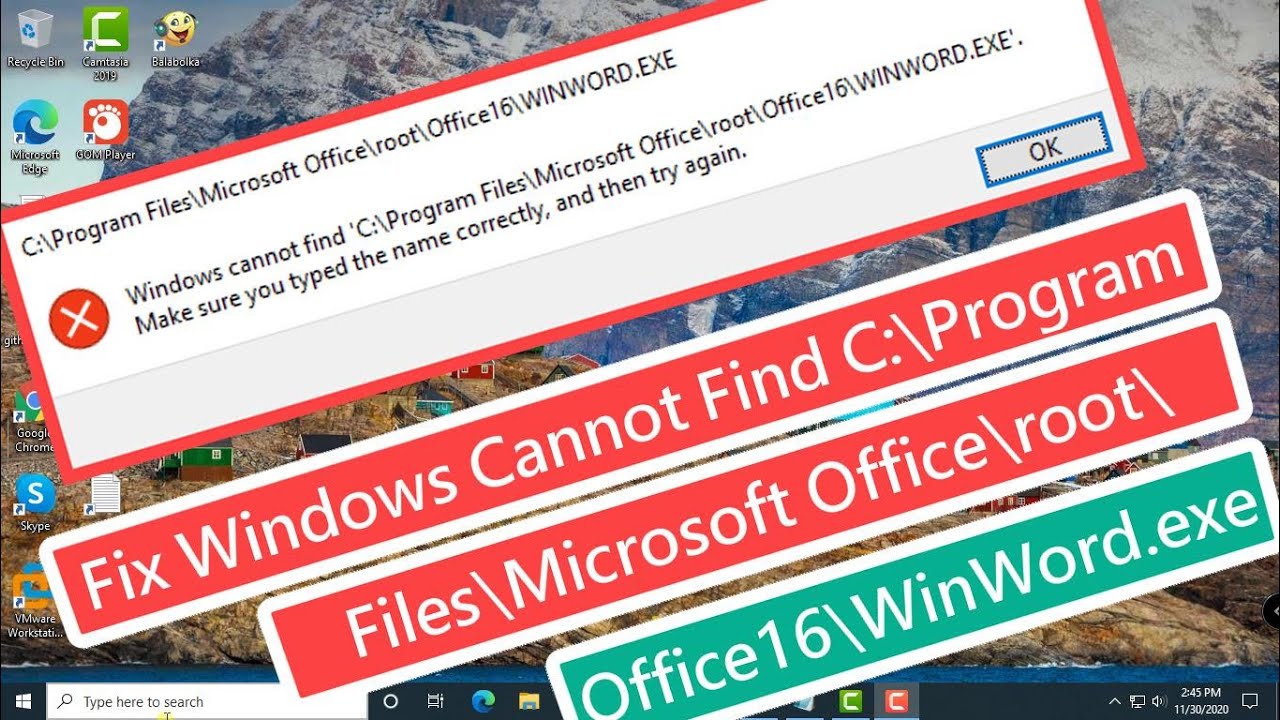 Fix Windows Cannot Find C Program Files Microsoft Office Root Office16 Winword Exe Youtube