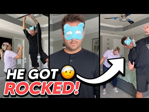 HE GOT HIT IN THE FACE! *Blindfolded Water Bottle Fan Challenge*