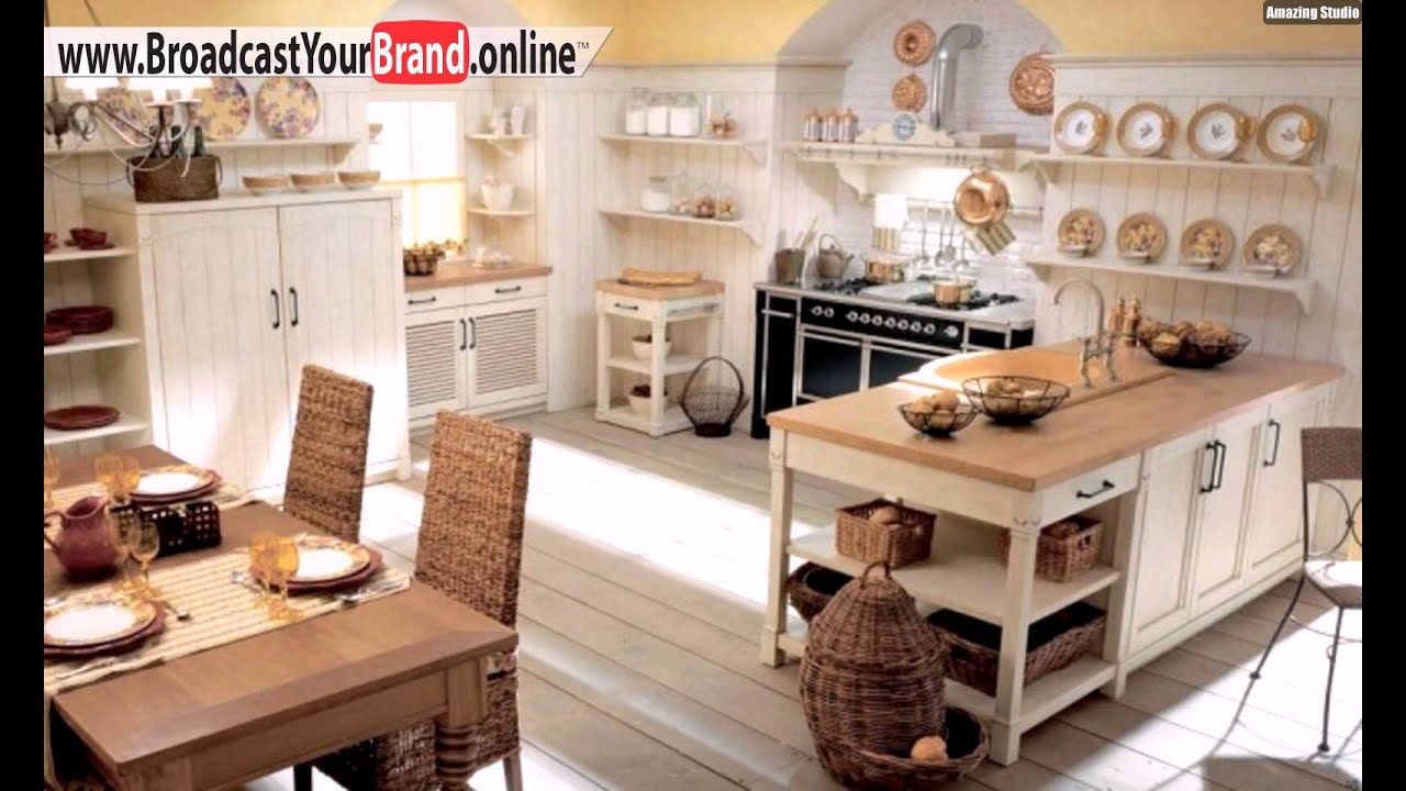 Wohnideen küche landhaus toskana flair creme holz rattan stühle ...