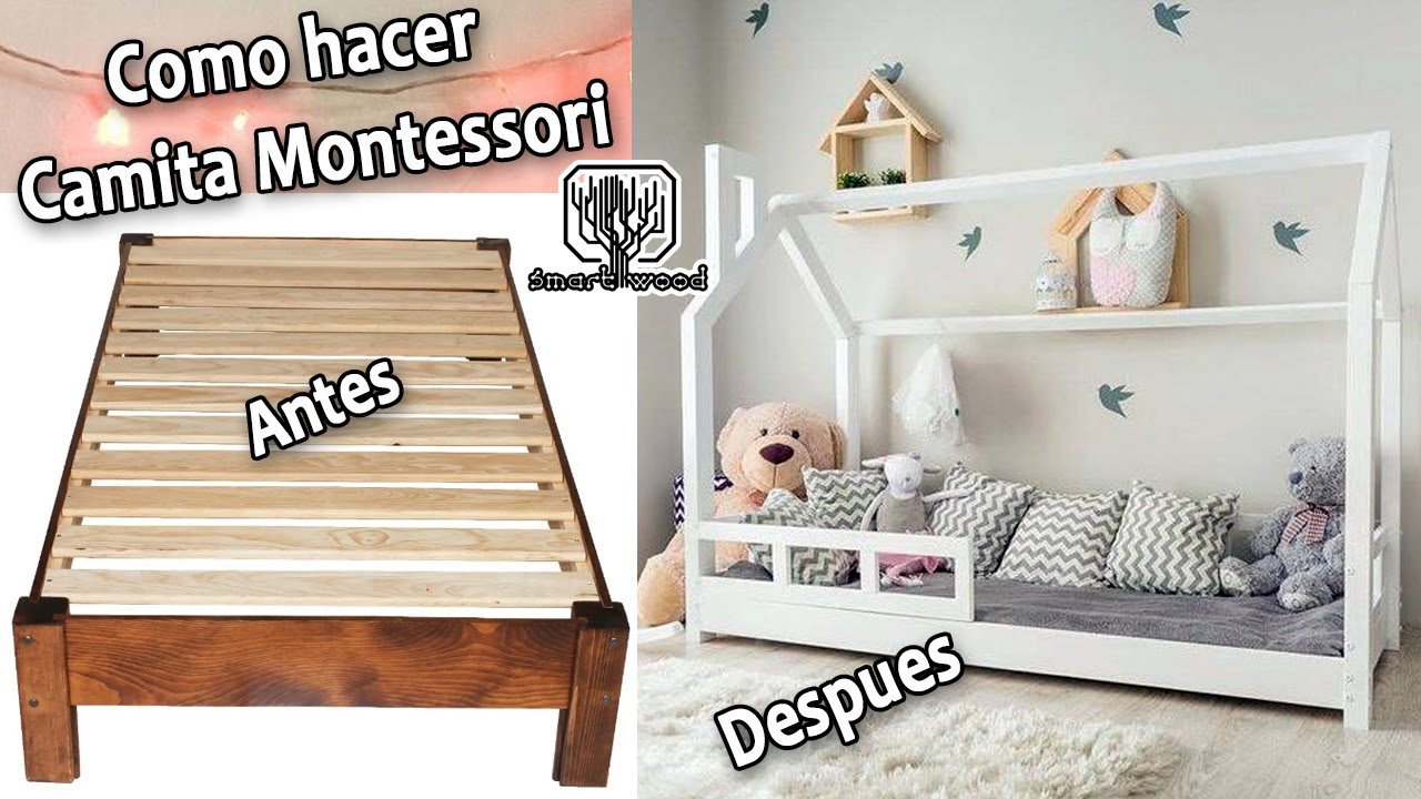  Camas de madera Montessori tamaño matrimonial, cama de