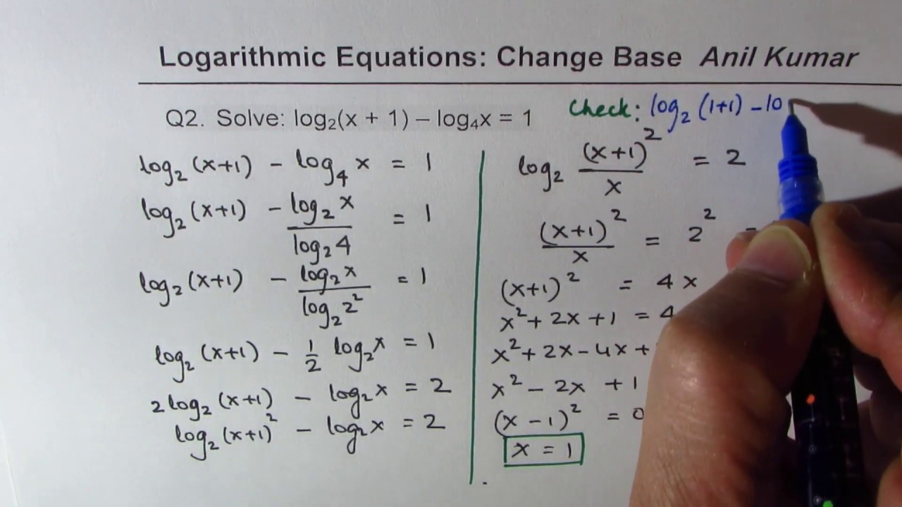 Important Solve Logarithmic Equations With Different Bases Youtube