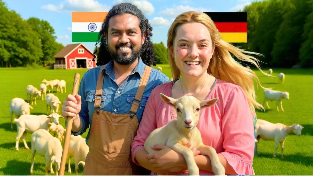 INDIAN & GERMAN COUPLE work at VILLAGE FARM in America  🇮🇳❤️🇩🇪