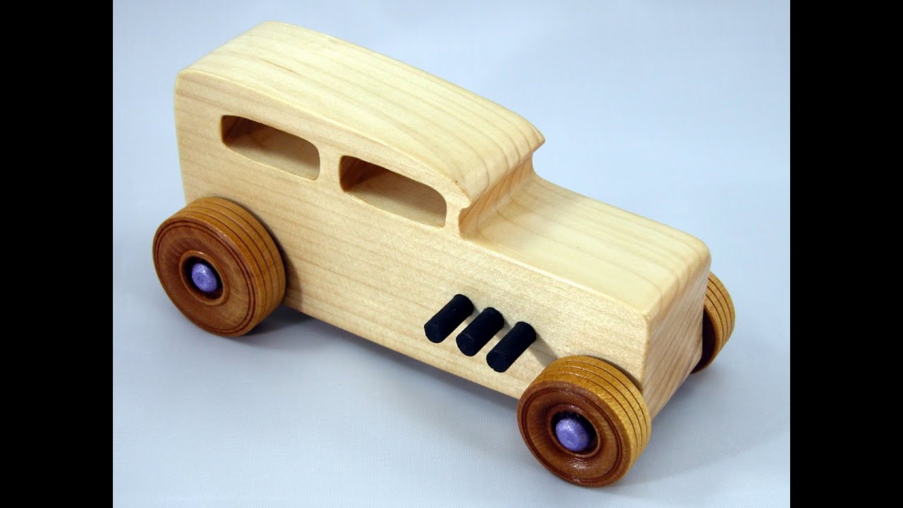 Handmade Wood Toy Car Hot Rod Freaky Ford 32 Ford Sedan Satin Polyurethene Amber, Purple. & Black