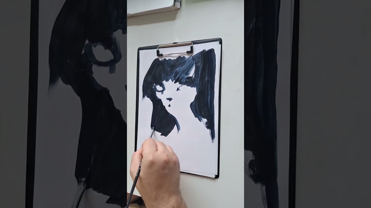 Painting a cat with dry brush  and negative space 