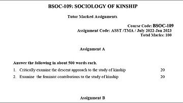 BSOC 109 ENGLISH SOCIOLOGY OF KINSHIP | IGNOU SOLVED ASSIGNMENT 2022-2023 | JULY 2022 JANUARY 2023