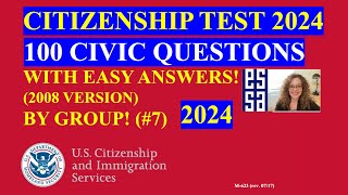 2024 Random 100 Civics Questions and Answers by Group: US Citizenship Interview | Slow Easy Answer 7