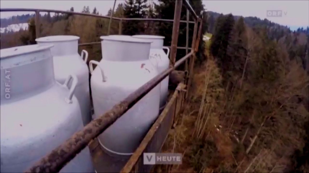 Milchtransport am Drahtseil   Die Sennerei Hof in Egg