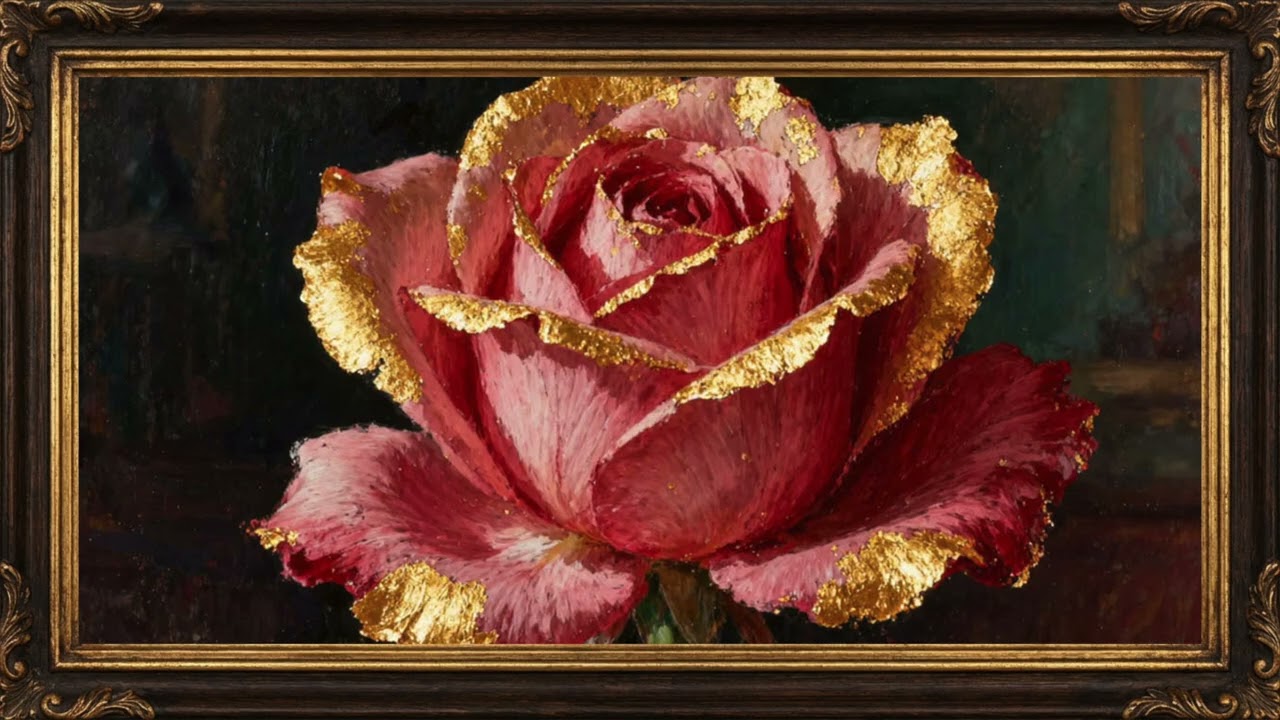Crimson Gold Rose | Luxury 4K Frame TV Art for Elegant Living Rooms