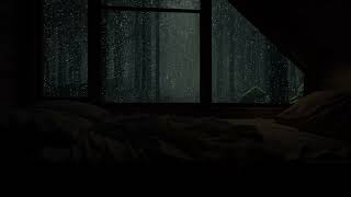 Comfortable Bedroom With Night Forest View During Heavy Rain | Rain Sound, Rain On The Window