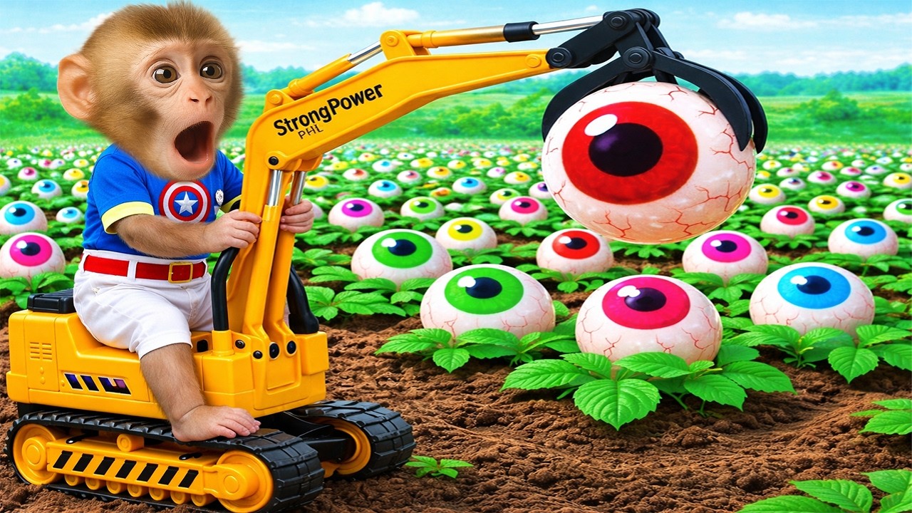 Mono Cherry usan una grúa para cosechar gigantes y coloridas con ojos de caramelo en la granja 🍭#1