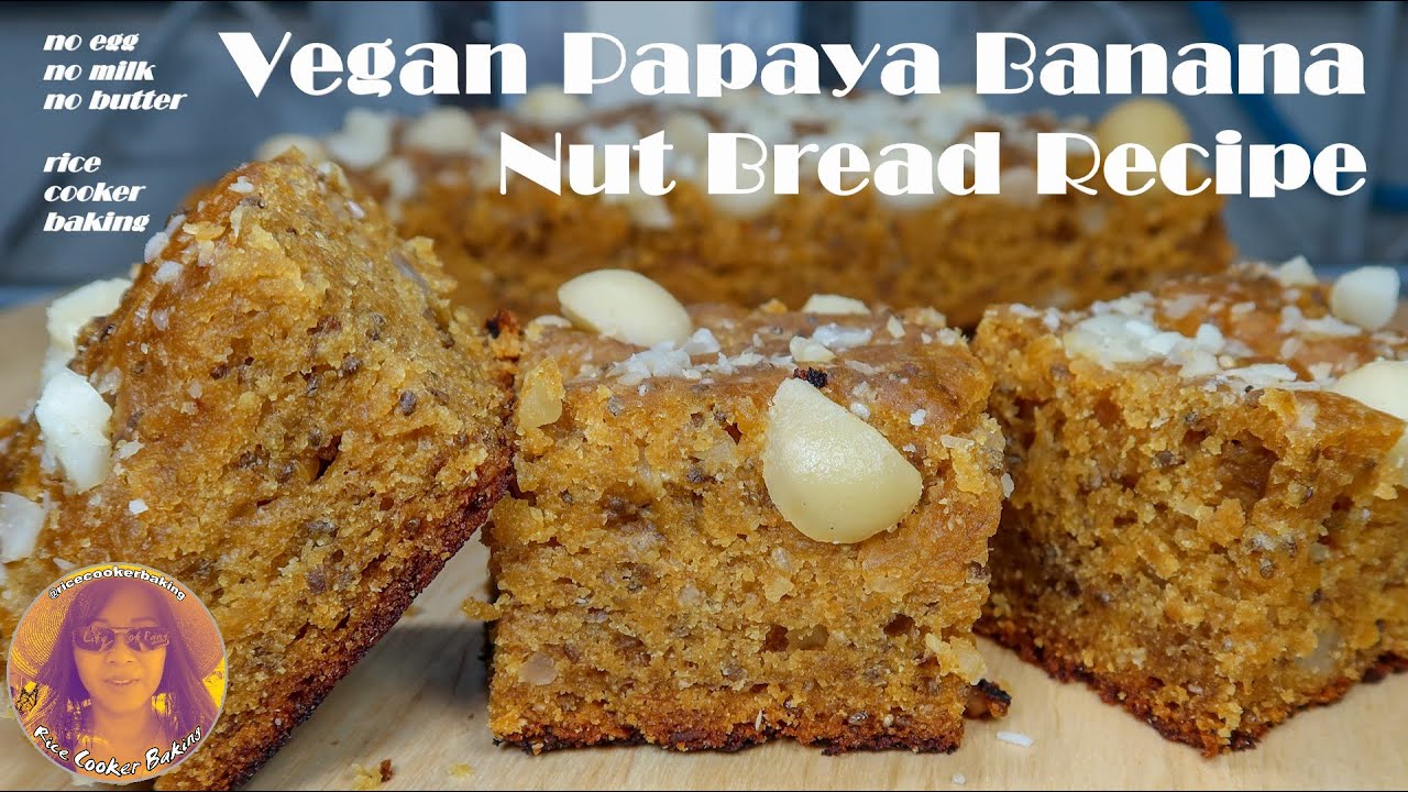 Vegan Papaya Banana Nut Bread Recipe | No Egg | No Butter | No Milk | EASY RICE COOKER CAKES