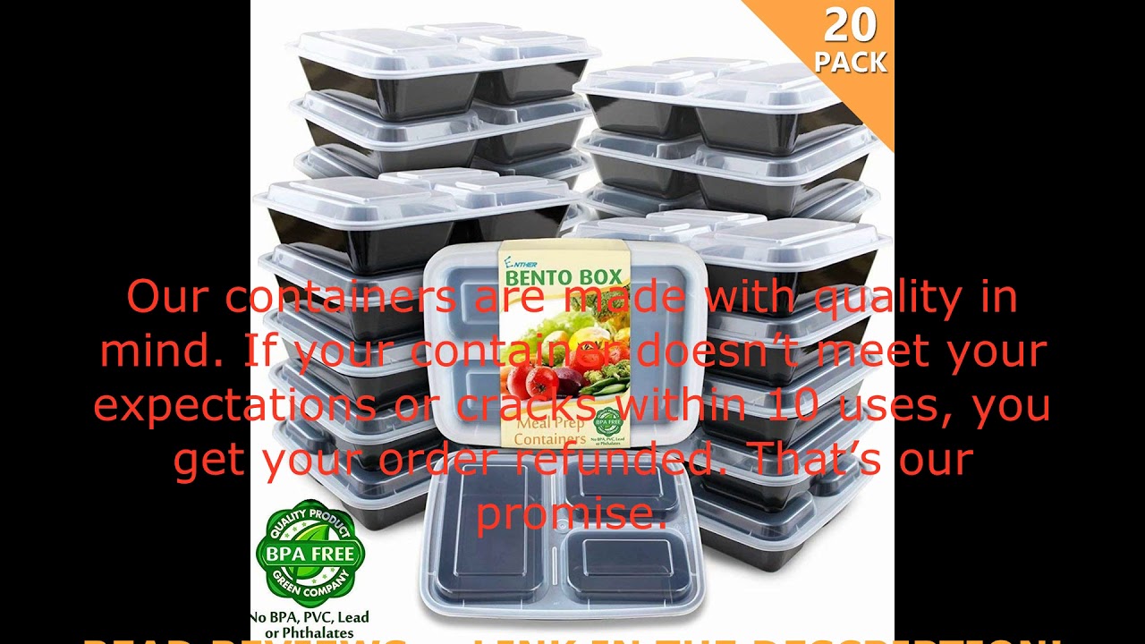 Enther Meal Prep Containers [20 Pack] 36oz 3 Compartment with Lids ...