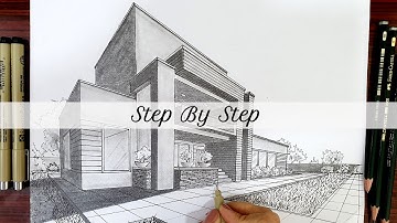 How to Draw A Modern House in Two Point Perspective | Step By Step