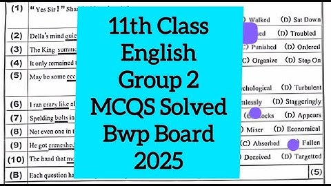 1st year English solved mcqs BWP board group 2 paper 2025 11th Class English mcqs solved  group 2